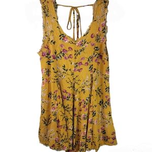 Mittoshop Yellow Floral Tie Back Sleeveless Shift Dress, Raw Hems, sz M